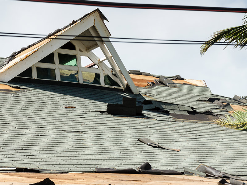 h2 close up of damaged shingles storm roof repair umantilla fl